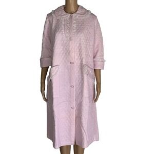 Vintage 12 M Quilted Button Robe Lined Pink Union Made In USA